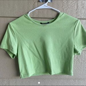 Green Ribbed Cropped Tee